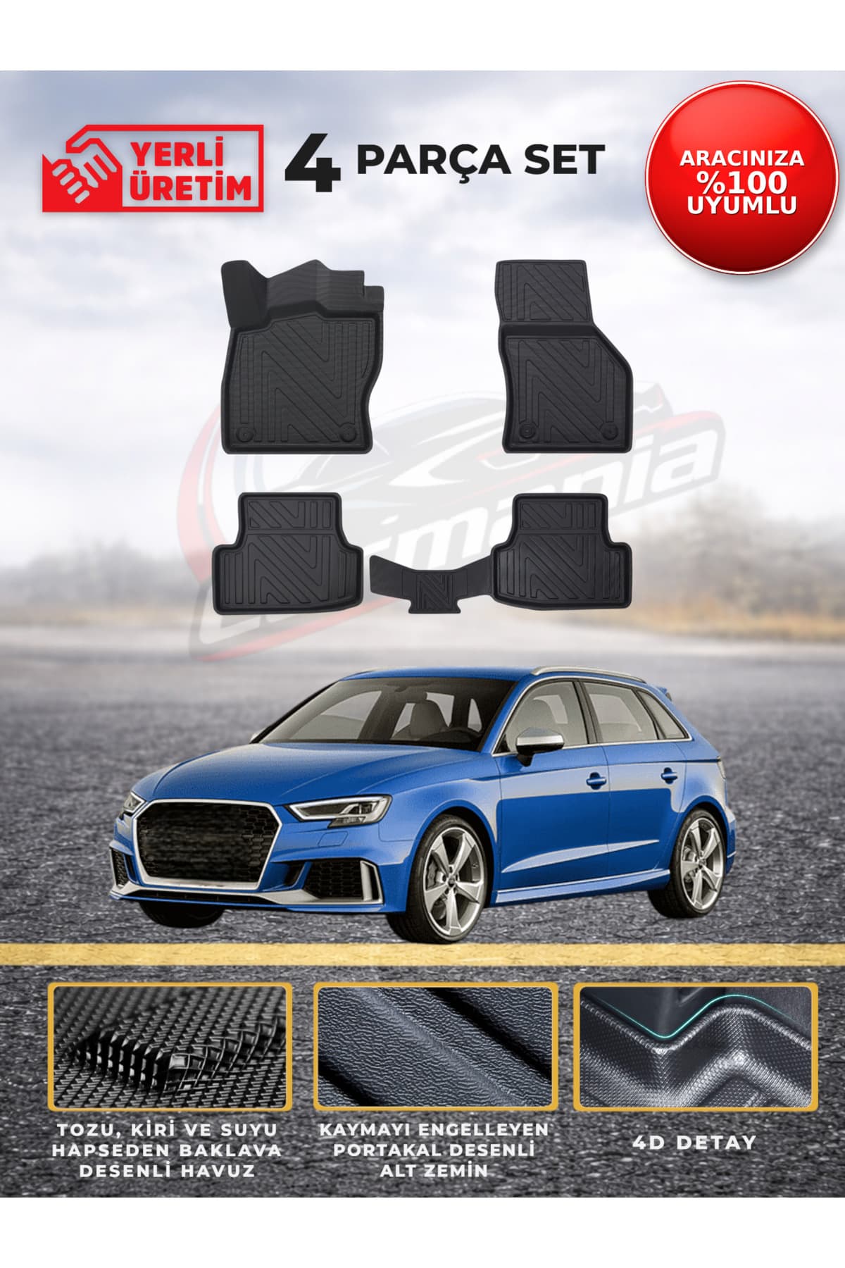 Audi A3 HB Premium Havuzlu Paspas 2013-2020 Arası